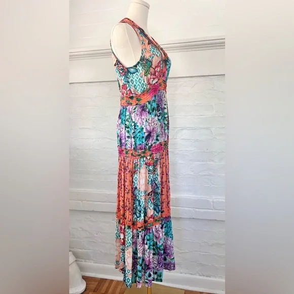 Lula Soul Floral Patchwork Sleeveless Maxi Dress Boho Tiered Sundress - Picture 4 of 15